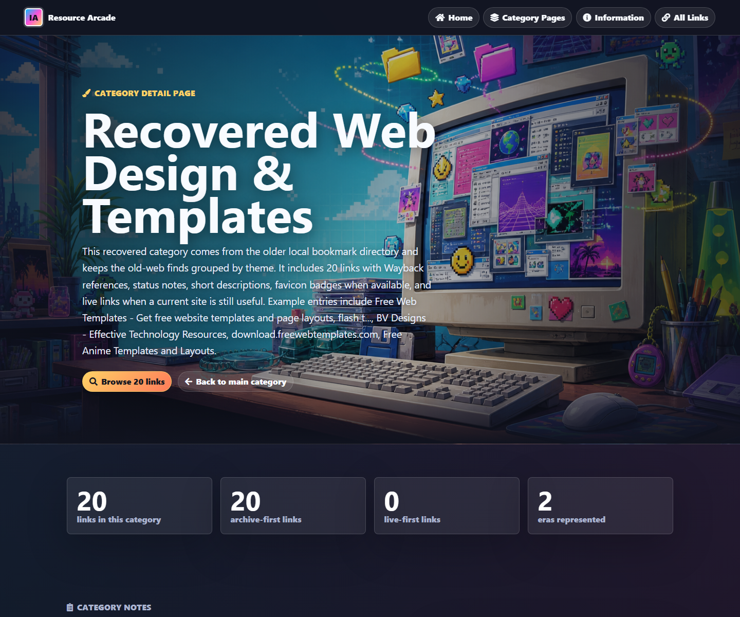 Detailed category page with focused service links
