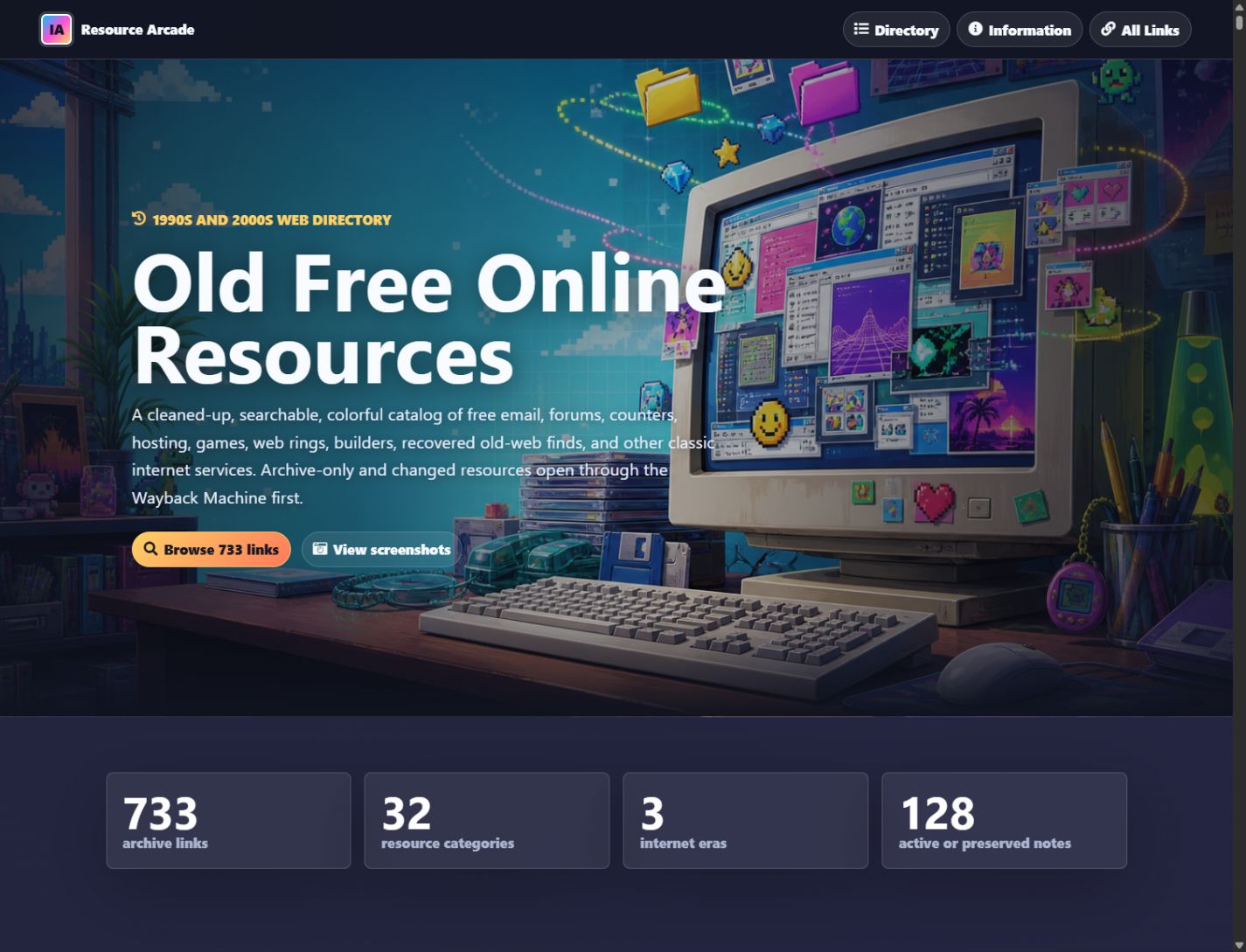 Desktop screenshot of the archive home page