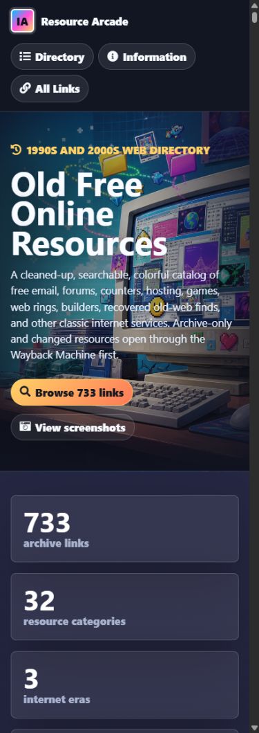 Mobile screenshot of the archive home page