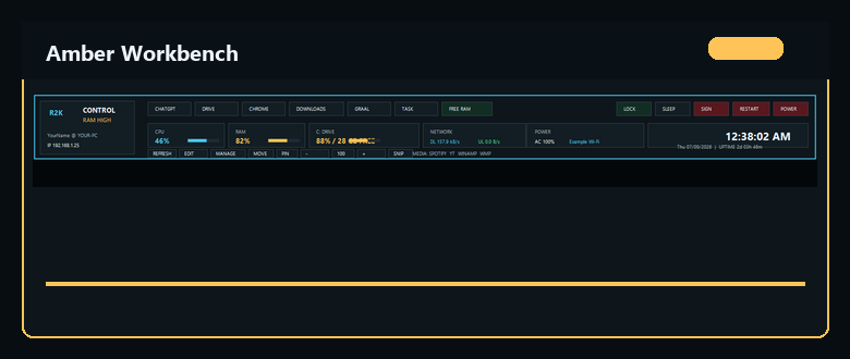 Amber Workbench theme preview.