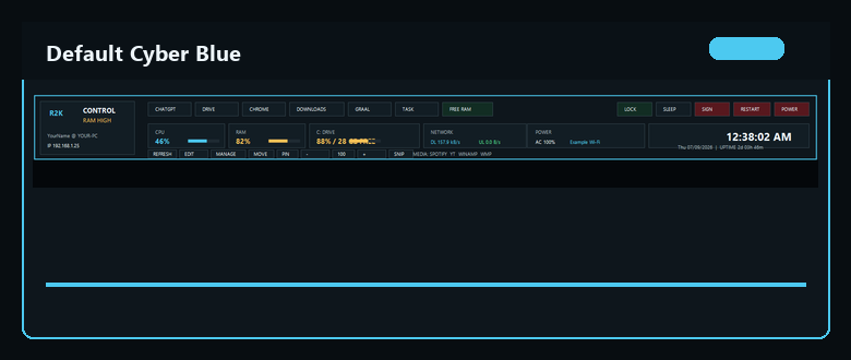 Default Cyber Blue theme preview.